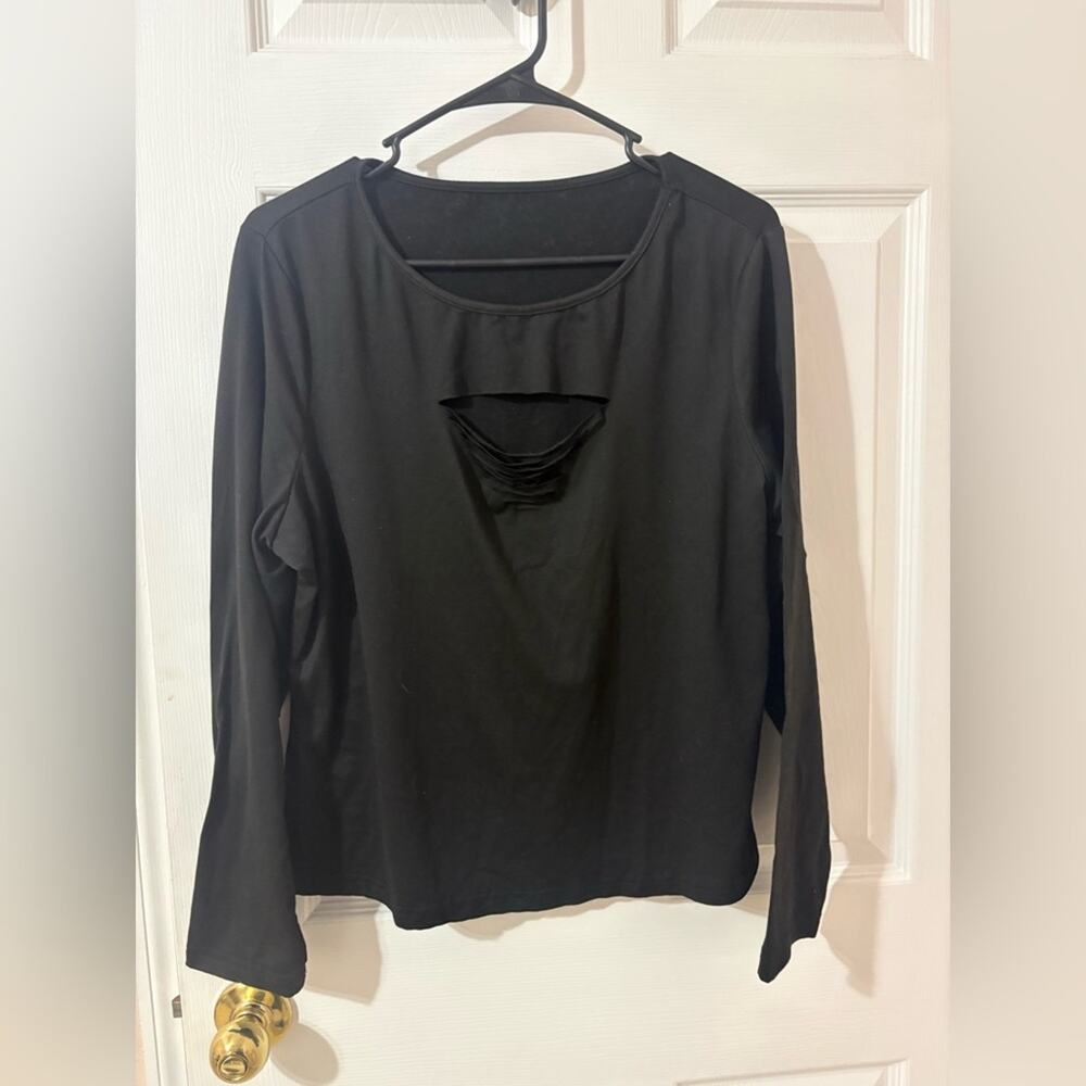 SHEIN Curve Black Long Sleeve Cutout Top Size 2XL
